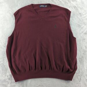 Polo Ralph Lauren Sweater Vest Mens 4XL Burgundy Red V Neck Pullover Classic Big